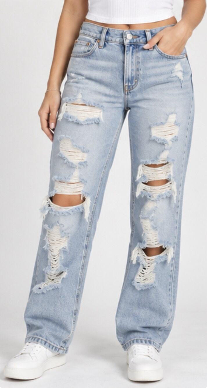 American Eagle Womens Distressed Jeans Size 6 Regular Light Wash Ripped Denim